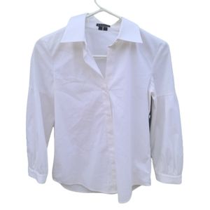 Theory Eldridge Luxe Oxford button down white blouse balloon sleeve shirt size p